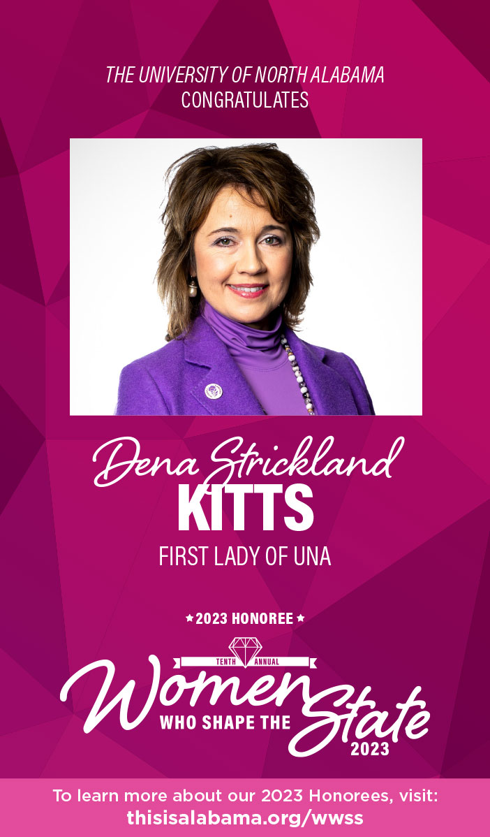 graphic design showing that Dena Kitts was announced as woman who shapes the state