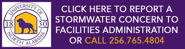 Click here to report a stormwater concern to facilities administration or call 256.765.4804