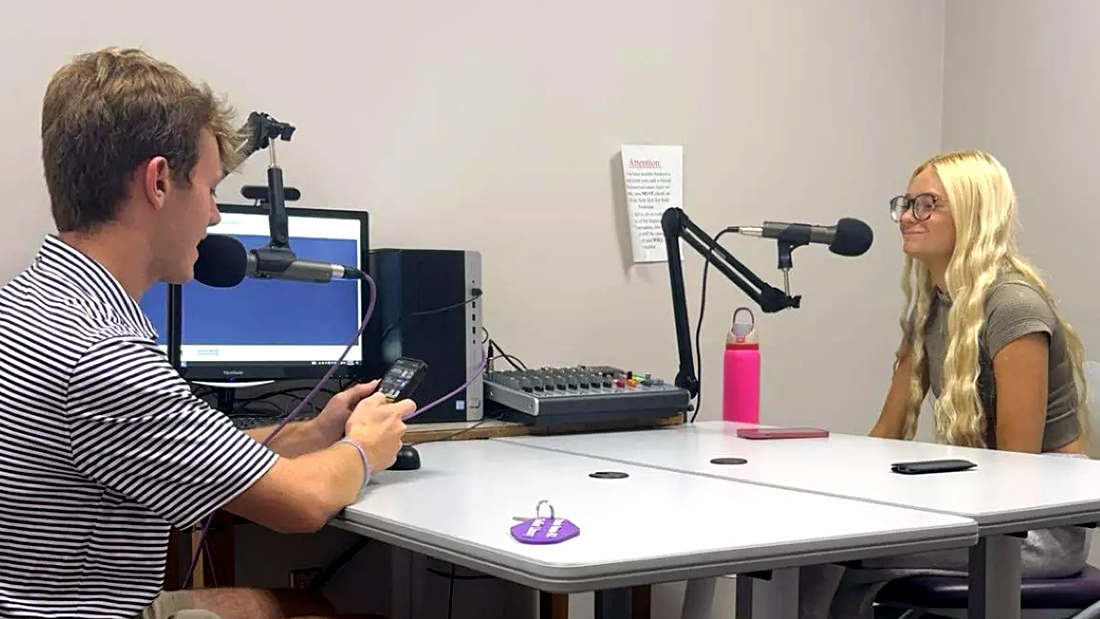 Students Podcasting in Studio