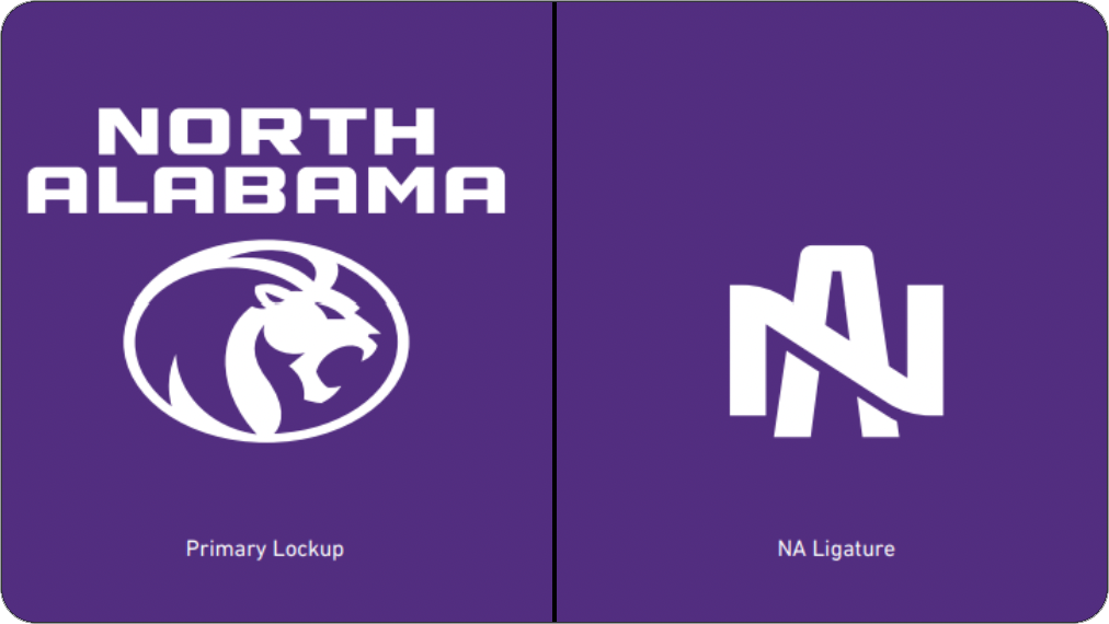 composite image of two new branding options for University of North Alabama Athletics