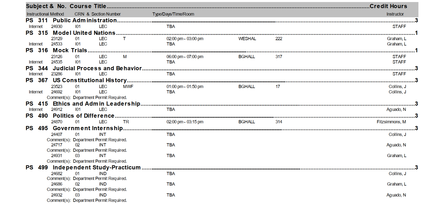 Course Offerings University of North Alabama