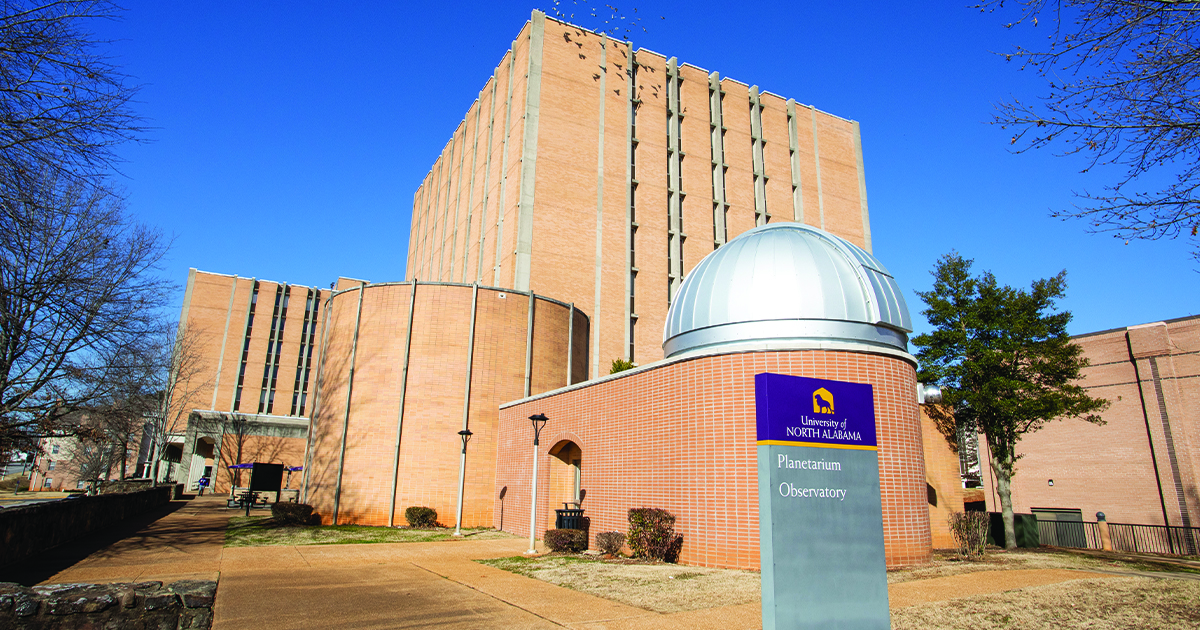 An image of the Planetarium, which is positioned south of Rice and Rivers Halls on North Pine Street.