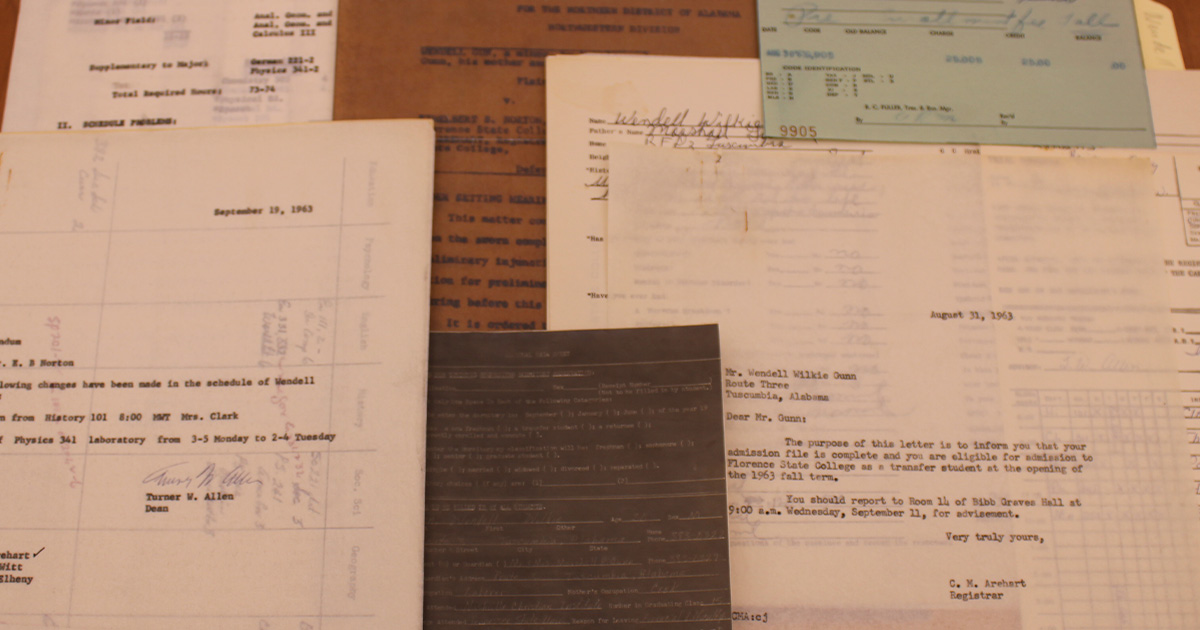 Wendell Gunn's admission records have been found and archived at the University of North Alabama.