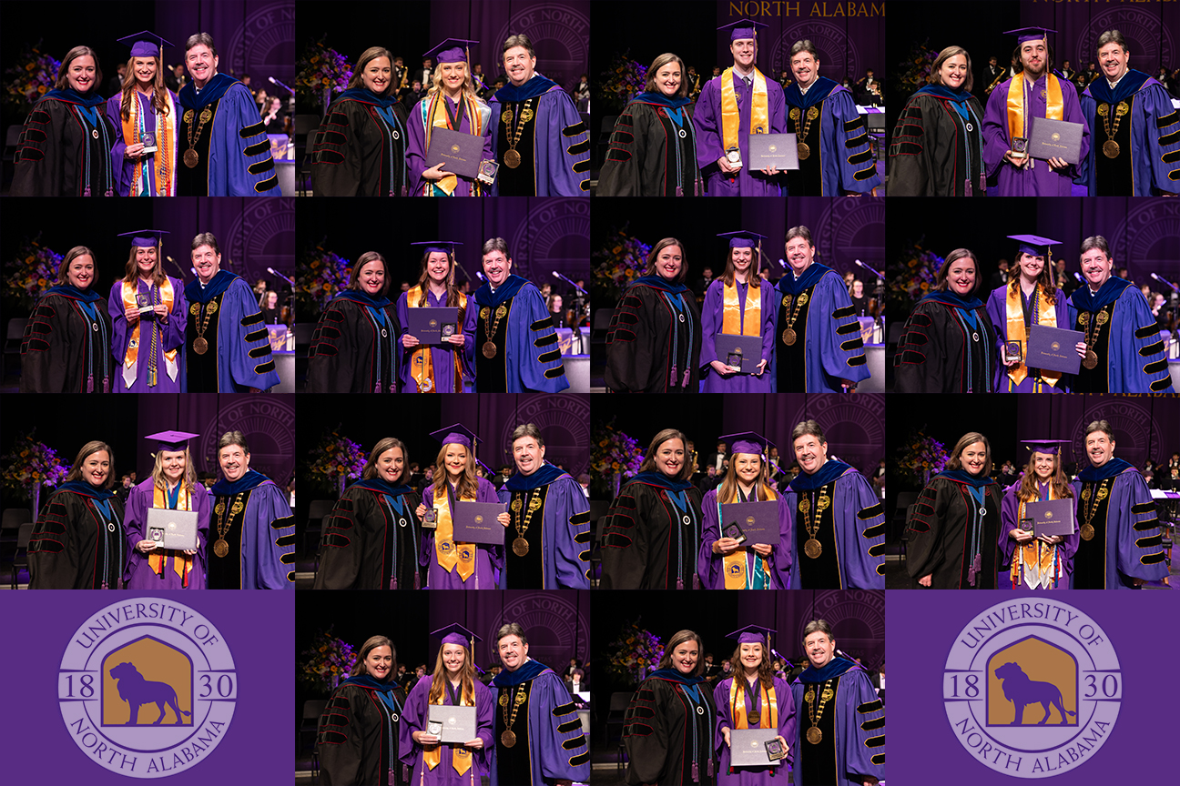 Sixteen students were honored for outstanding achievement during the recent University of North Alabama commencement ceremonies.